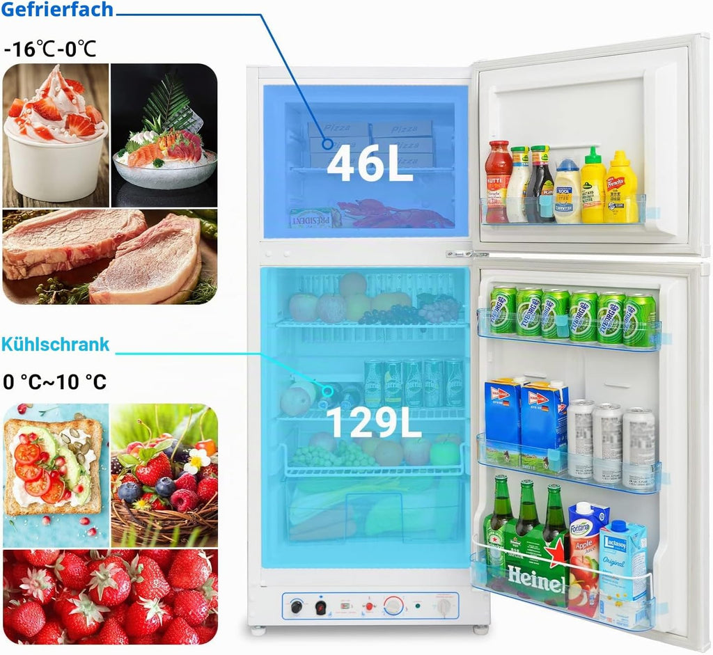 Refrigerador de gas SMETA con congelador, gas/230V, frigorífico combinado 175L, para casa de vacaciones, casa rural, garaje, caravana, autocaravana, blanco