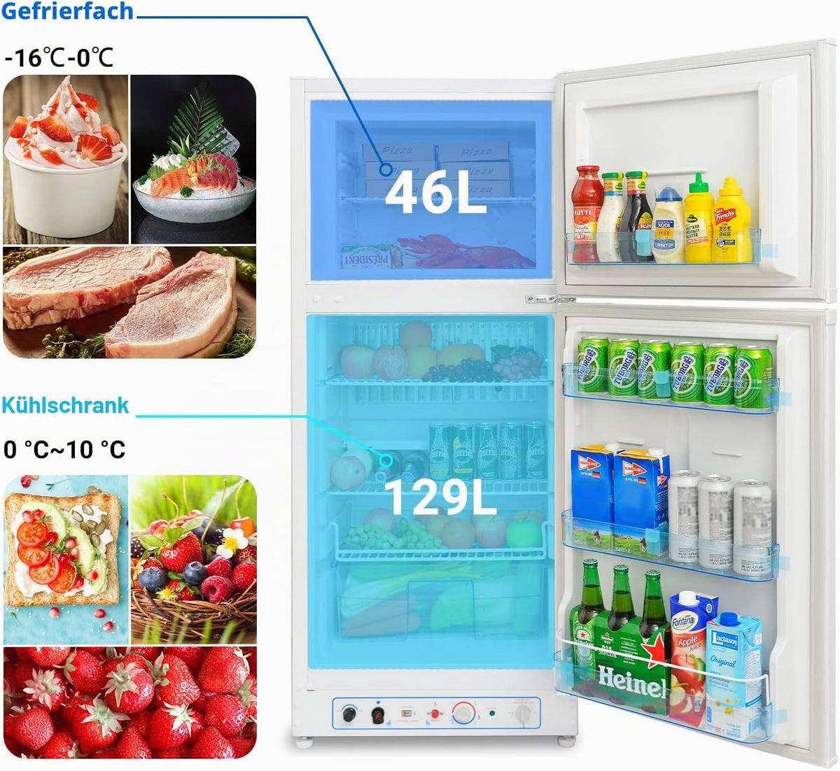 Refrigerador de gas SMETA con congelador, gas/230V, frigorífico combinado 175L, para casa de vacaciones, casa rural, garaje, caravana, autocaravana, blanco