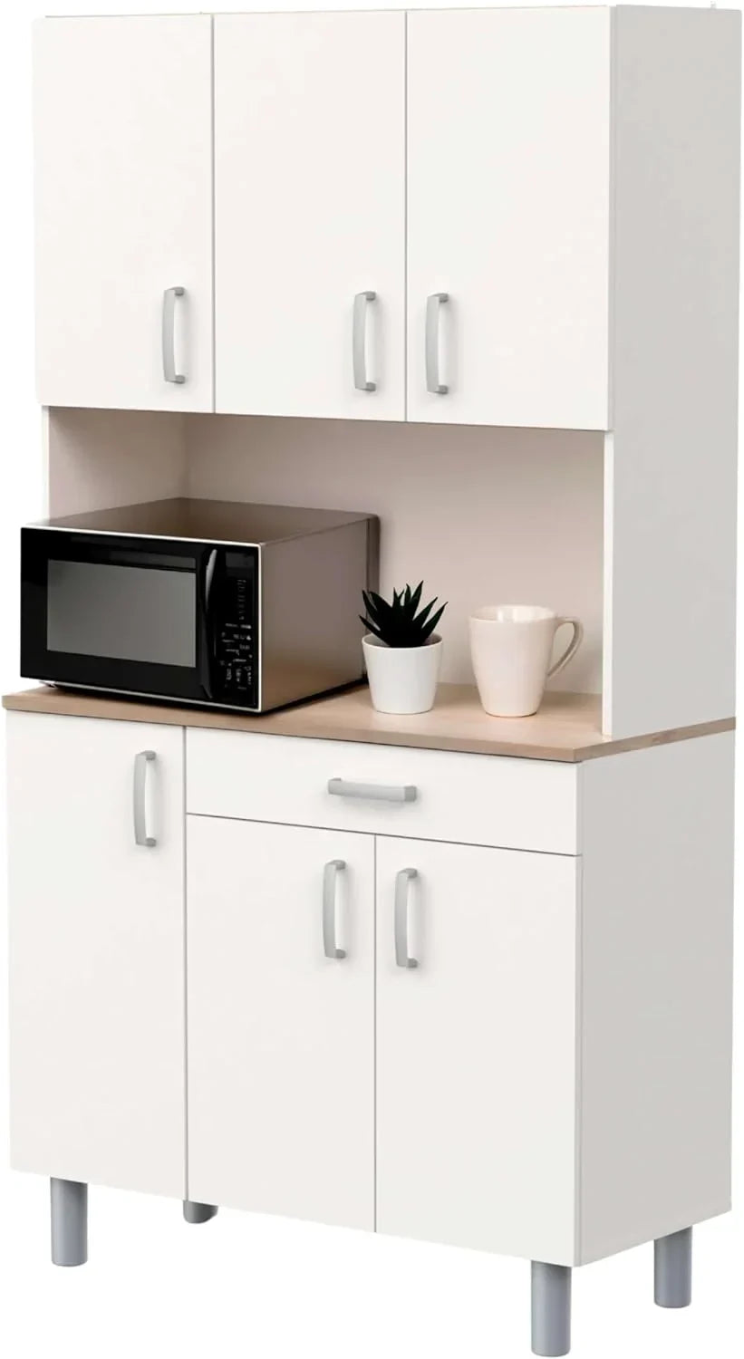 Miroytengo Mueble Auxiliar de Cocina, Alacena, Buffet 6 Puertas Color Blanco y Roble Kronberg 101 x 185 cm