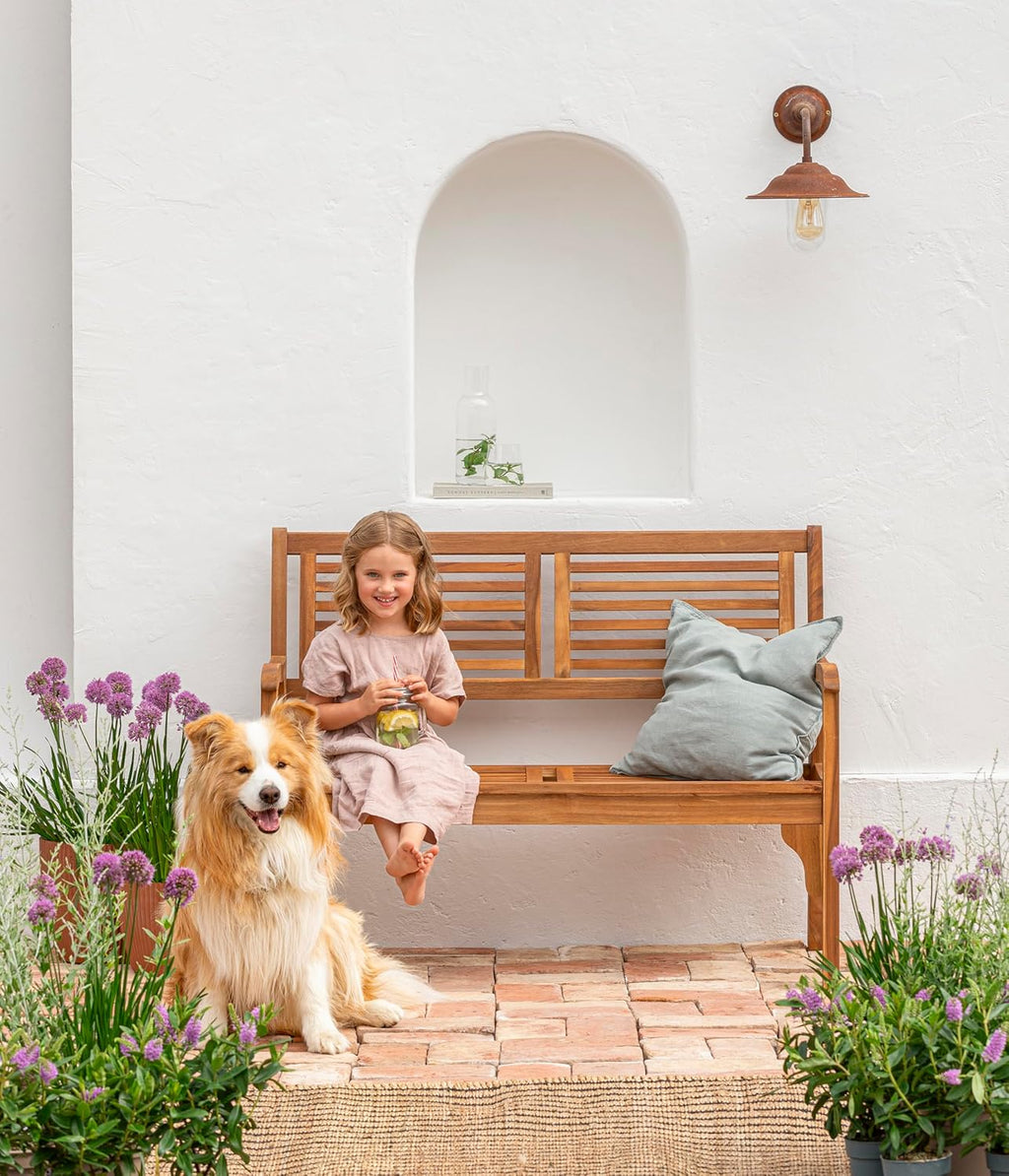 Banco plegable Dehner Douglas, 2 plazas, aprox. 119 x 62 x 90 cm, de madera de acacia con certificación FSC®, natural