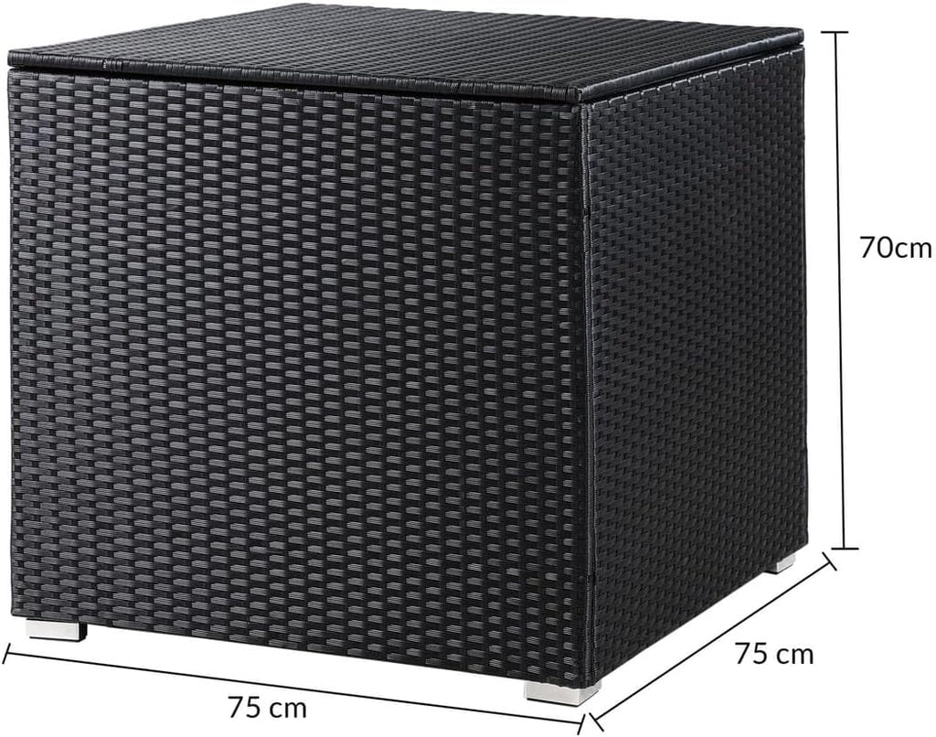 Set de muebles de jardín Lounge Casaria® incl. caja de almacenamiento de 318 L, para exteriores, con mesa, cojines, resistente a la intemperie, poliratán, color negro antracita, muebles para balcón y terraza