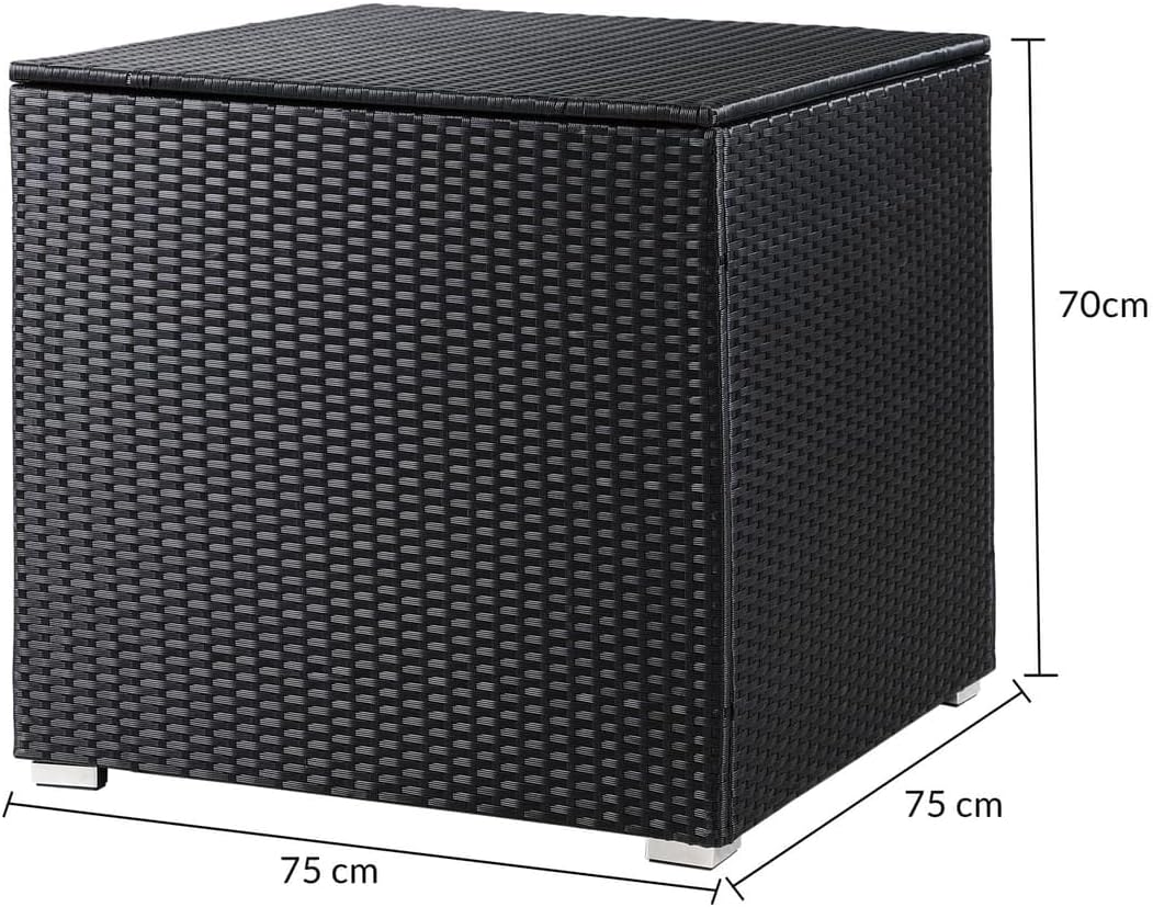 Set de muebles de jardín Lounge Casaria® incl. caja de almacenamiento de 318 L, para exteriores, con mesa, cojines, resistente a la intemperie, poliratán, color negro antracita, muebles para balcón y terraza