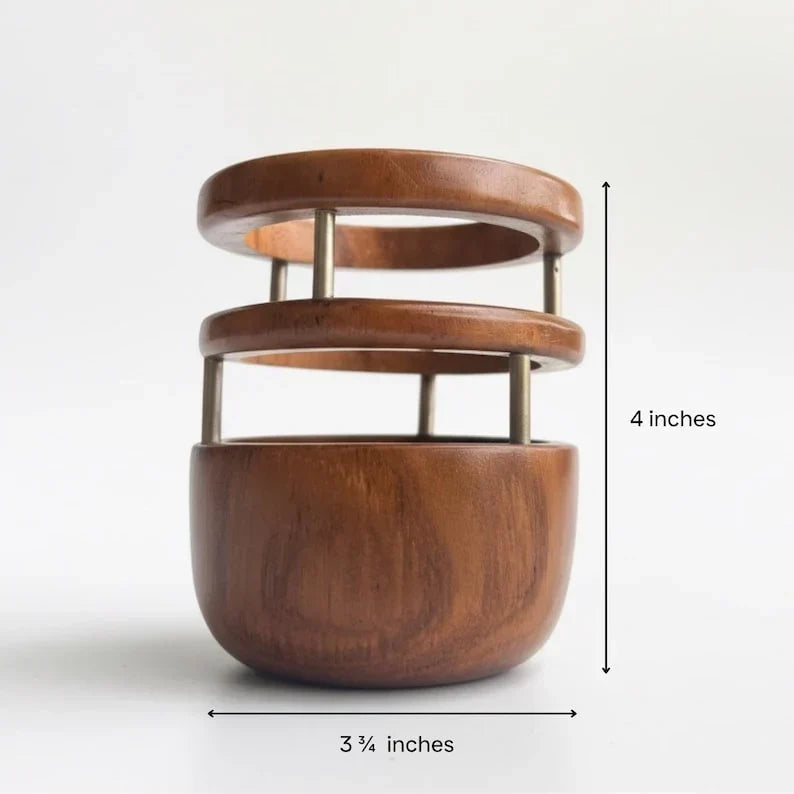 Portalápices de madera de teca, organizador de escritorio hecho a mano, diseño redondo, 9,5 cm de diámetro, oficina y hogar