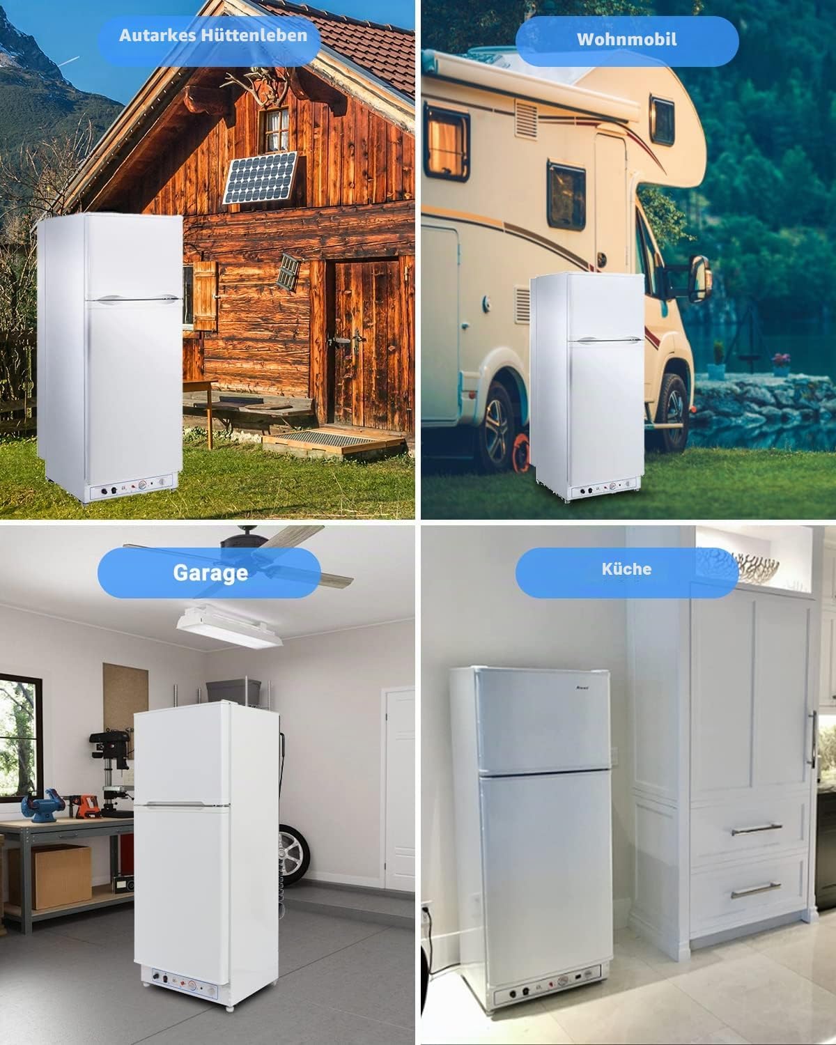 Refrigerador de gas SMETA con congelador, gas/230V, frigorífico combinado 175L, para casa de vacaciones, casa rural, garaje, caravana, autocaravana, blanco