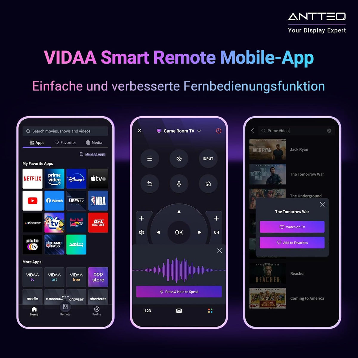 Smart TV Antteq Vita de 32 pulgadas (80 cm) - Televisor conectado con control por voz, triple sintonizador (DVB-S2/T2/C), WiFi, Bluetooth, HDMI, Netflix, DAZN, función de compartir pantalla, tienda de aplicaciones 2025