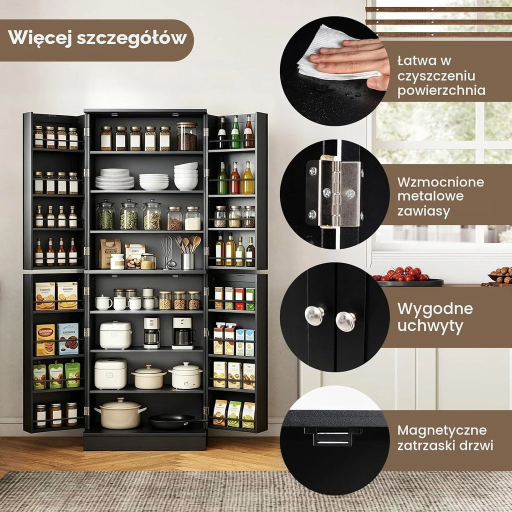 COSTWAY Szafka kuchenna wysoka, szafka na zapasy 170 cm (czarna)
