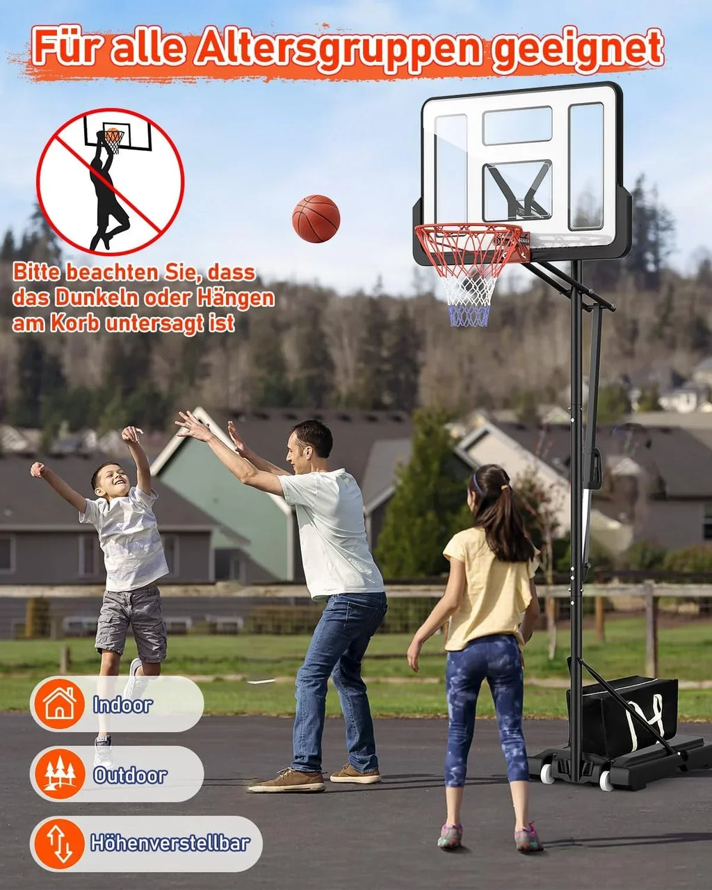 Canasta de baloncesto para exterior, ajustable en altura de 145 a 305 cm, tablero de 110x75 cm, con saco de lastre, soporte LM052