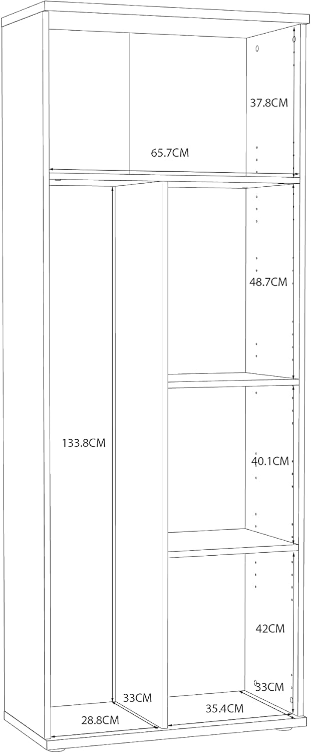 FORTE NET106 Armario 70 180, armario multiusos pequeño, armario para aspiradora, trastero, 2 puertas con estantes, blanco con decoración de madera: roble Sonoma, 69 cm de ancho x 179 cm de alto x 35 cm de profundidad