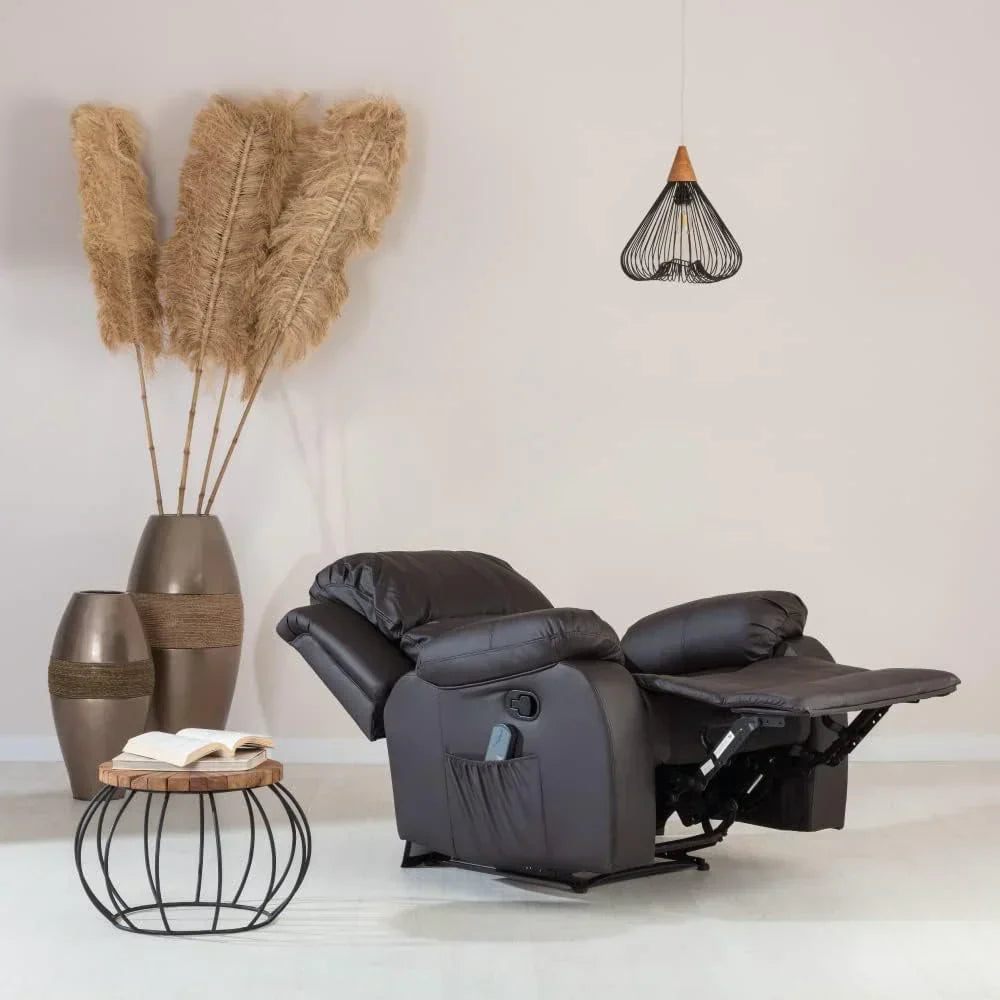 Don Descanso - Sillón Relax Masaje Calor Trevi Negro Reclinable 160º con 8 Motores Silenciosos, Calor Lumbar, Sistema de Masaje de 4 Zonas y Acabado en PU Anti-Cuarteo [Incluye Mando]. Ideal para Personas Mayores