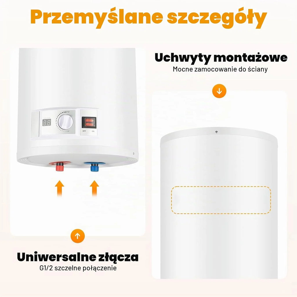Zbiornik magazynowy 80 l, bojler, elektryczny zbiornik ciepłej wody, prysznic 220 V, bojler na wodę, z urządzeniem prysznicowym i zabezpieczeniem przed wyciekiem (rzeczywista pojemność wody: 50