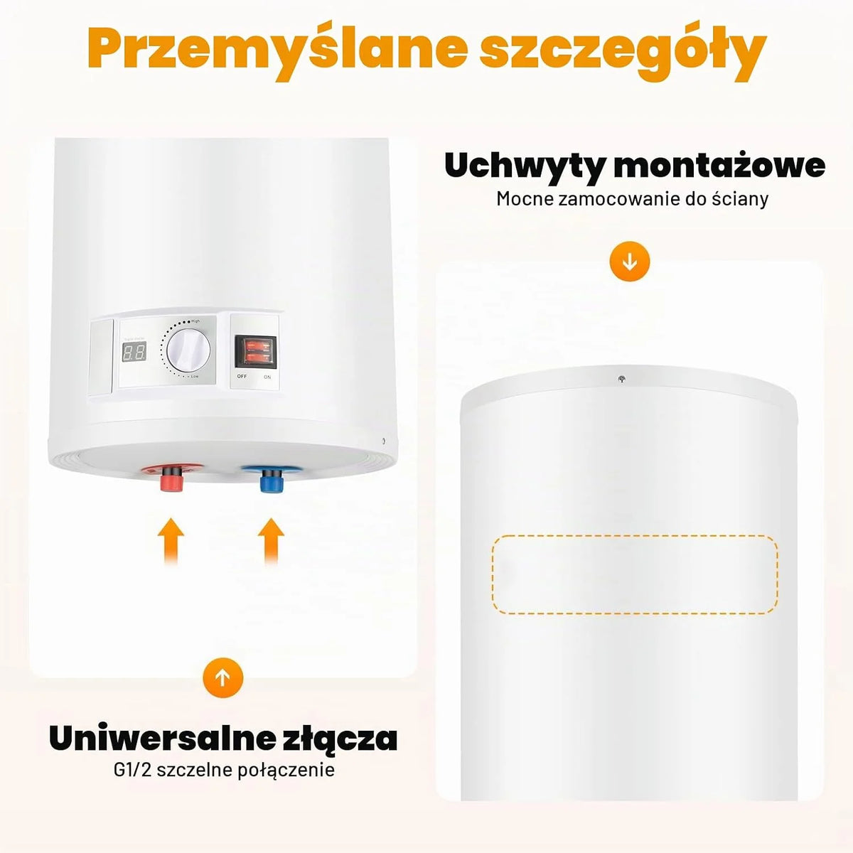 Zbiornik magazynowy 80 l, bojler, elektryczny zbiornik ciepłej wody, prysznic 220 V, bojler na wodę, z urządzeniem prysznicowym i zabezpieczeniem przed wyciekiem (rzeczywista pojemność wody: 50