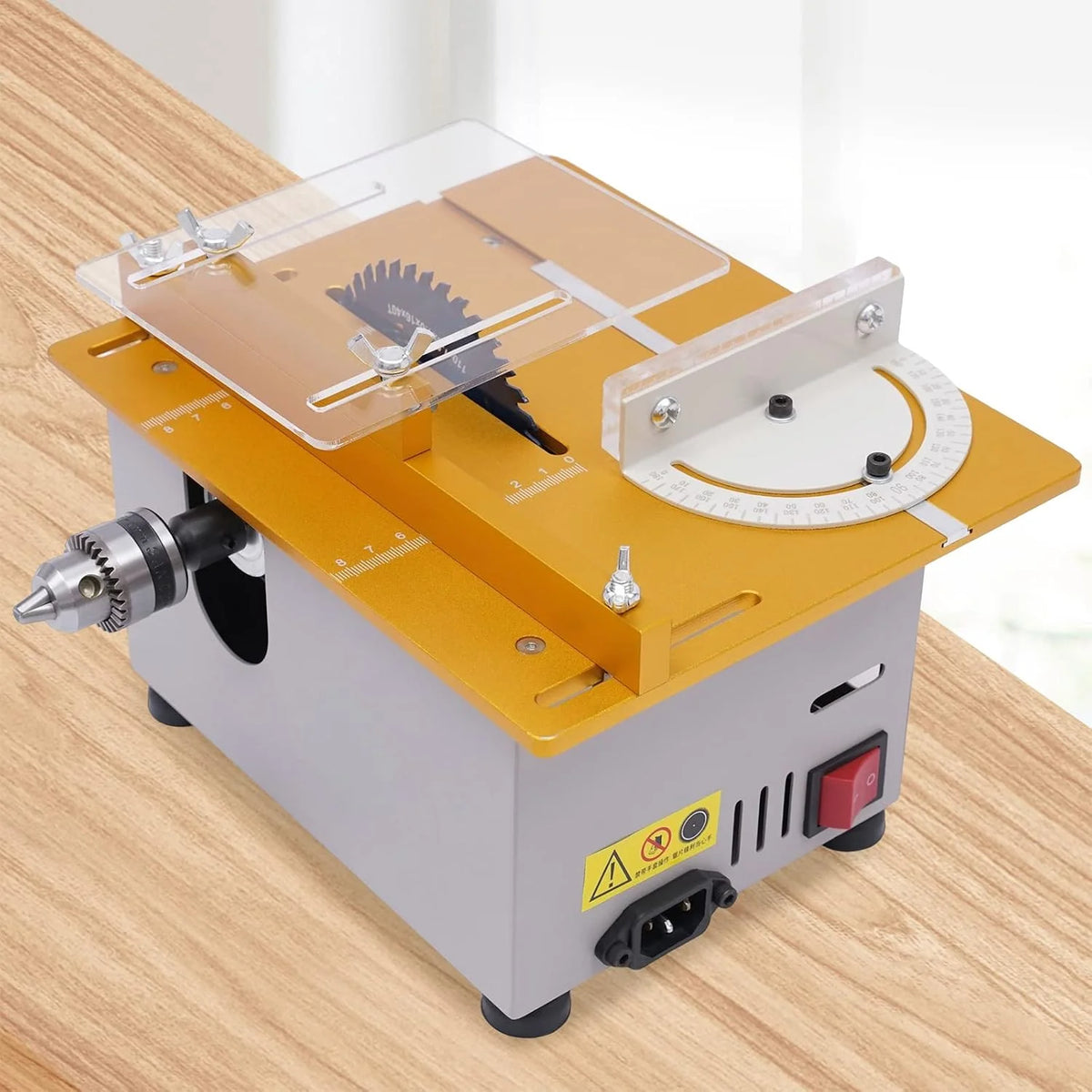 Mini stołowa pilarka tarczowa, mini piła tarczowa z 4 brzeszczotami, 300 W, mała piła stołowa, linijka 0-90°, 9000 obr./min, obróbka PCB: cięcie, szlifowanie i wiele więcej
