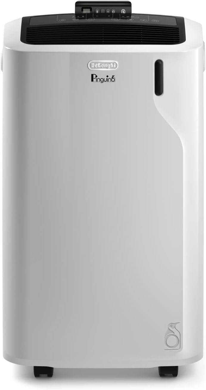 De'Longhi Pinguino Silent - Aire acondicionado portátil, para habitaciones de hasta 32,5 m², con deshumidificador y ventilador, 10500 BTU, funcionamiento silencioso, mando a distancia, temporizador 24h, clase de eficiencia energética A (PACEM93K.1)
