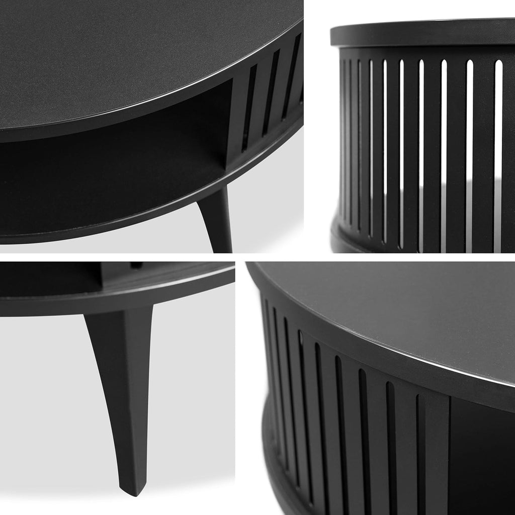 Mesa de centro Mirjan24 Rajkon con estante, forma redonda, patas de metal, mesa de café, mesas de salón, mesa auxiliar, mesa de sofá, mesa de té (Negro Molet, Negro)