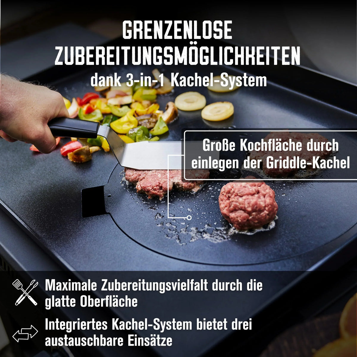 Charbroil Gasgrill Plancha Versa Tile 3en1 Plancha, Parrilla y Horno de pizza, placa de cocción con revestimiento cerámico de 70x50 cm