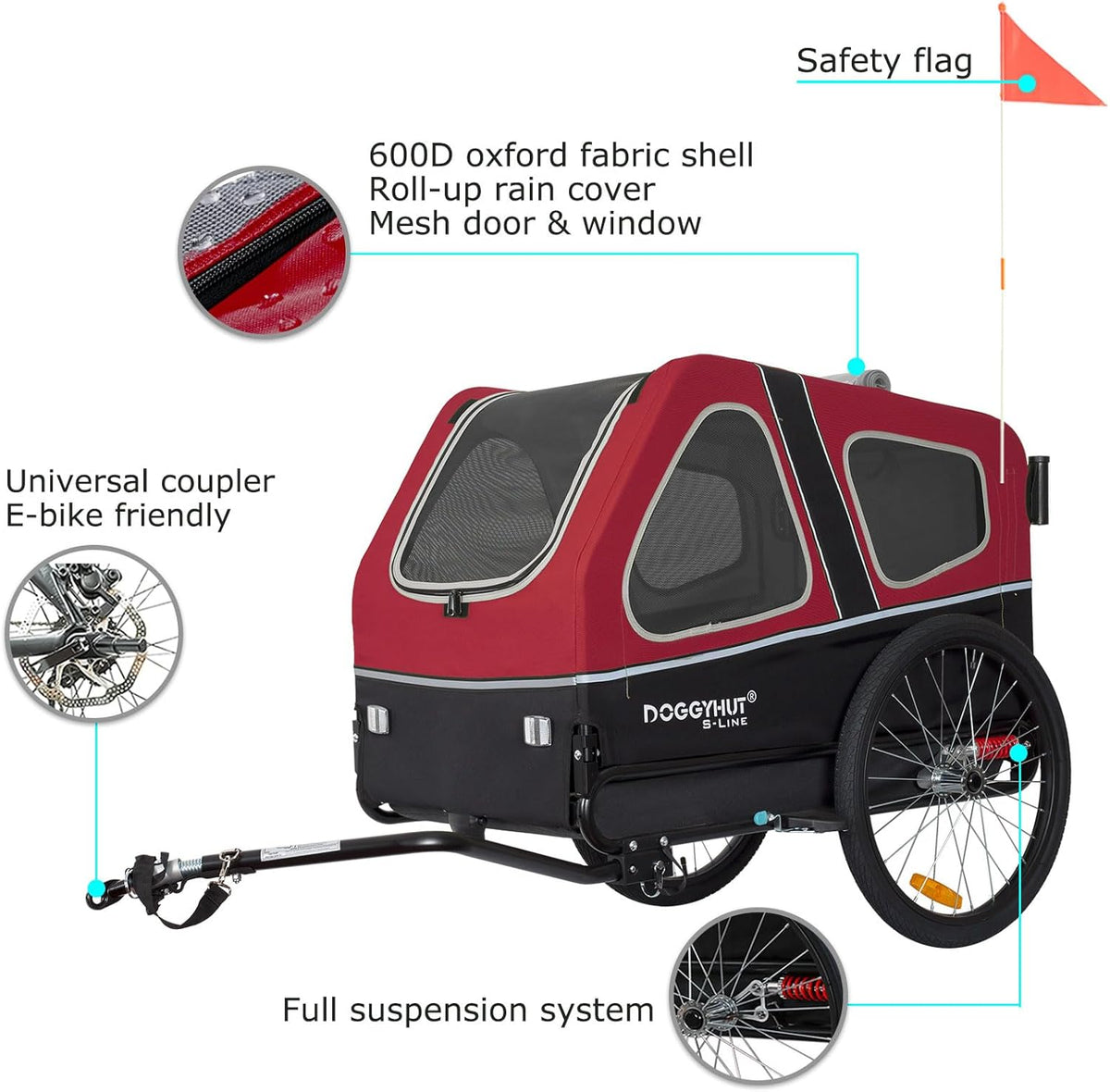 Doggyhut S-Line XL Remolque y cochecito para perros con suspensión 2 en 1, remolque de bicicleta para perros y jogger con suspensión hasta 45 kg