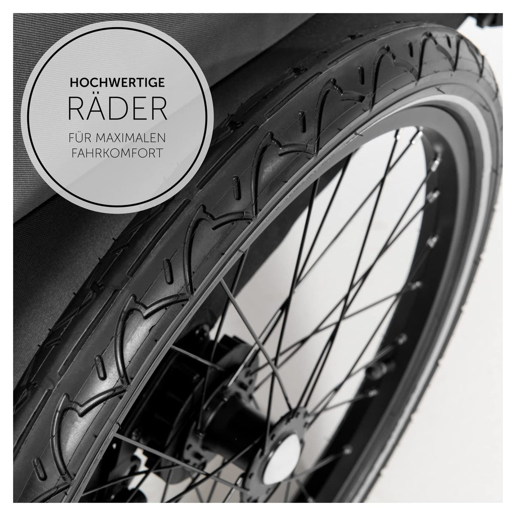 hauck Remolque de bicicleta y cochecito Dryk Duo Plus con suspensión, para 2 niños (6-48 meses), incluye barra de tiro, rueda de cochecito, bandera y luz LED, plegable, altura ajustable, maletero XL (verde oscuro)