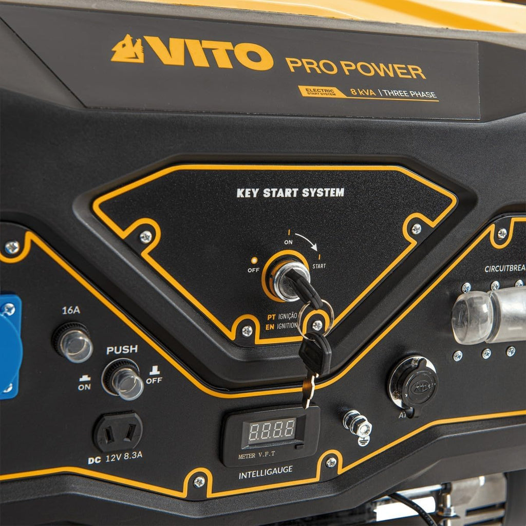 VITO - Generator prądotwórczy na benzynę 8.0kVA 18CV trójfazowy, uruchomienie elektryczne i ręczne, AVR, zbiornik 25L, generator do domu i budowy