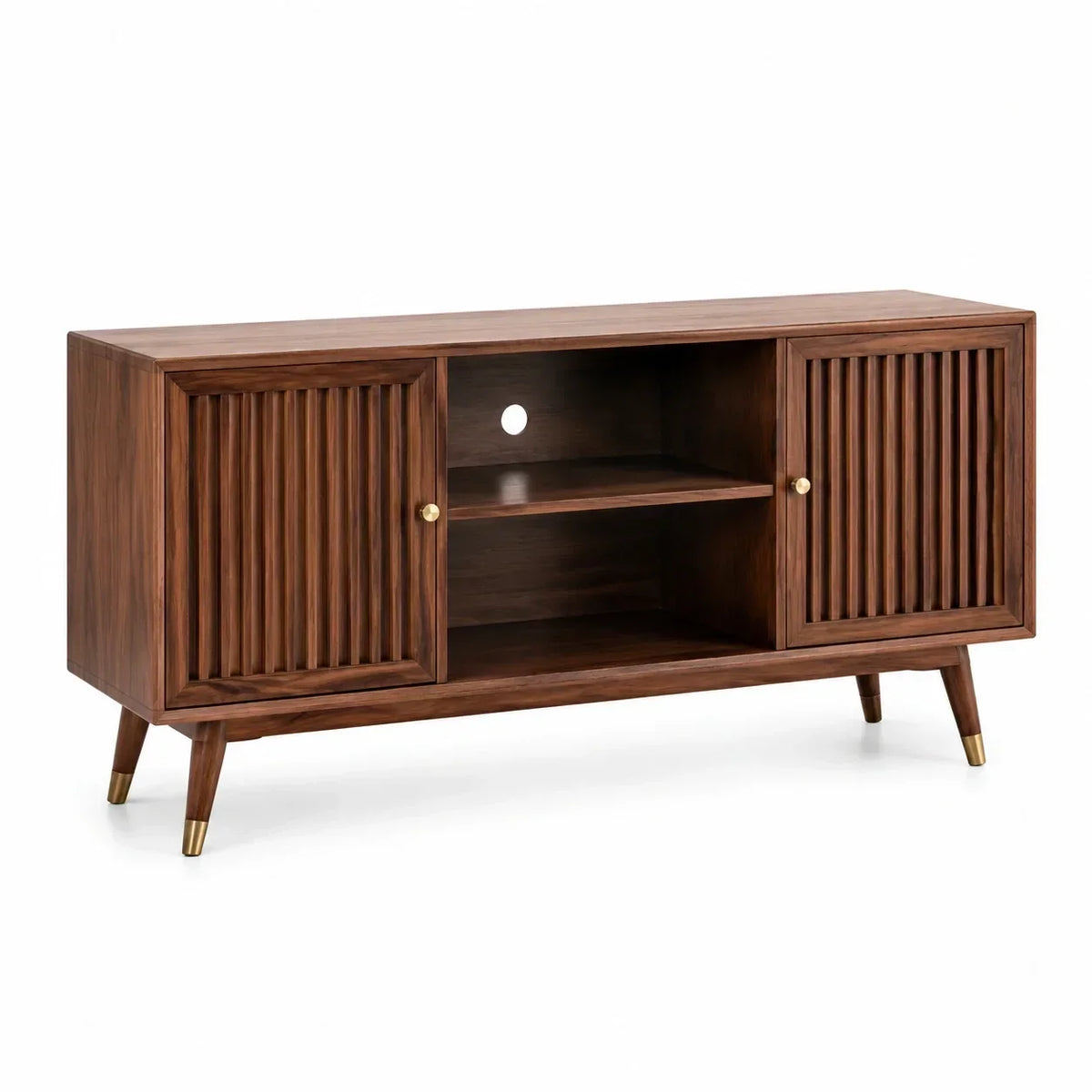 Aparador de madera de nogal con puertas de listones 150x40x60cm