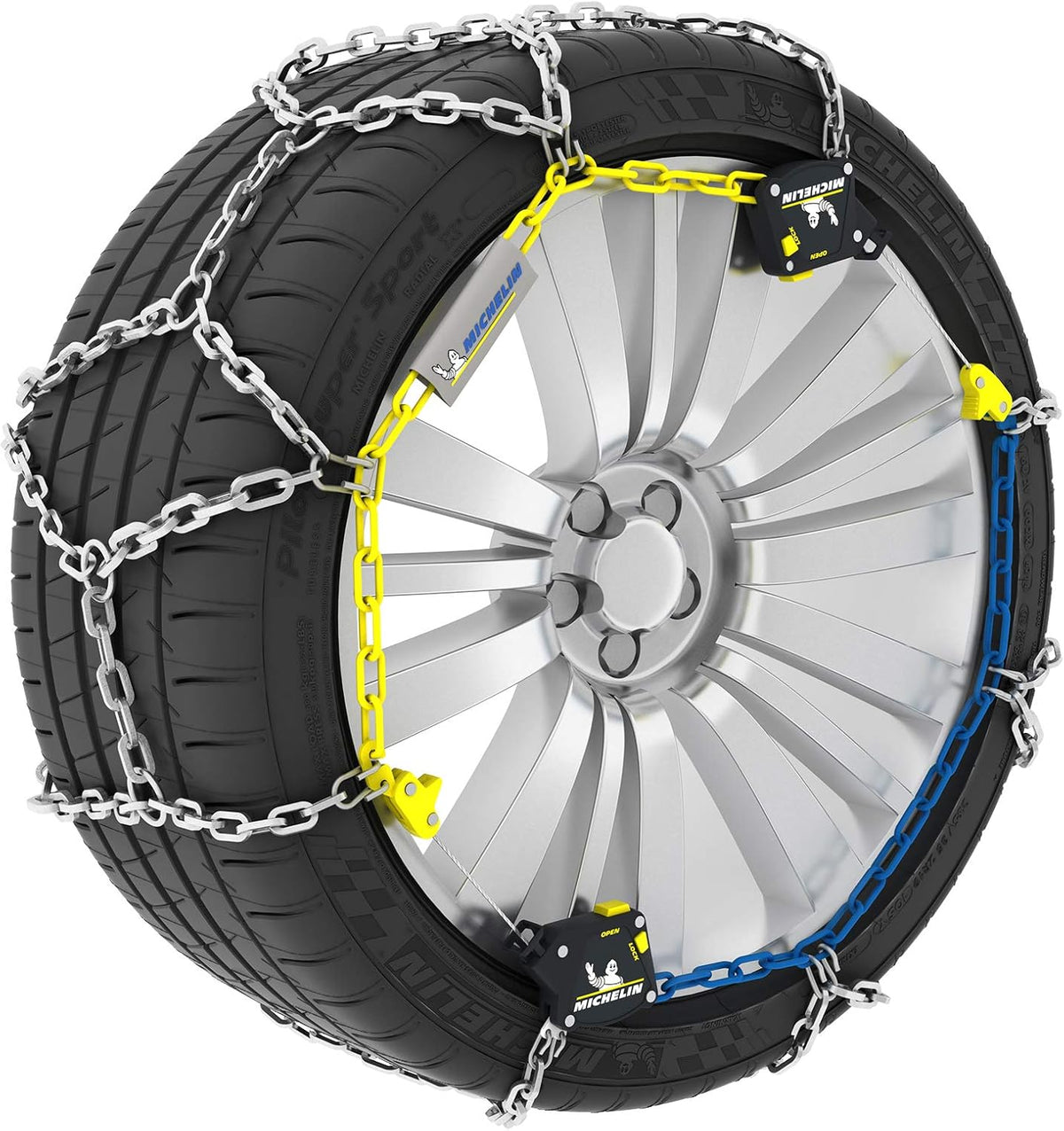 MICHELIN EXTREM GRIP AUTO 4x4, cadenas de nieve metálicas especiales para 4x4, SUV, autocaravanas, vehículos comerciales, N.º 250 - Tensión automática - Eslabones de 13 mm - Adherencia óptima en nieve y hielo