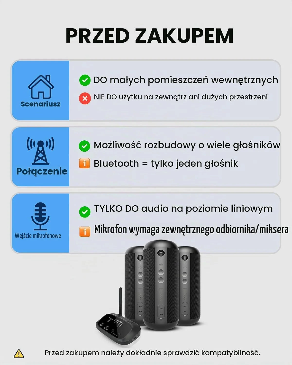 Avantree Harmony 2 – bezprzewodowy system głośników multiroom z Bluetooth i wejściami przewodowymi, zestaw 3 głośników, niezależne użycie, rozszerzalny, niskie opóźnienie do domu i biura