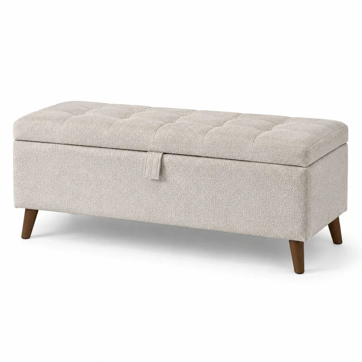 Banco de madera beige con tapizado de tela 120x40x45 cm