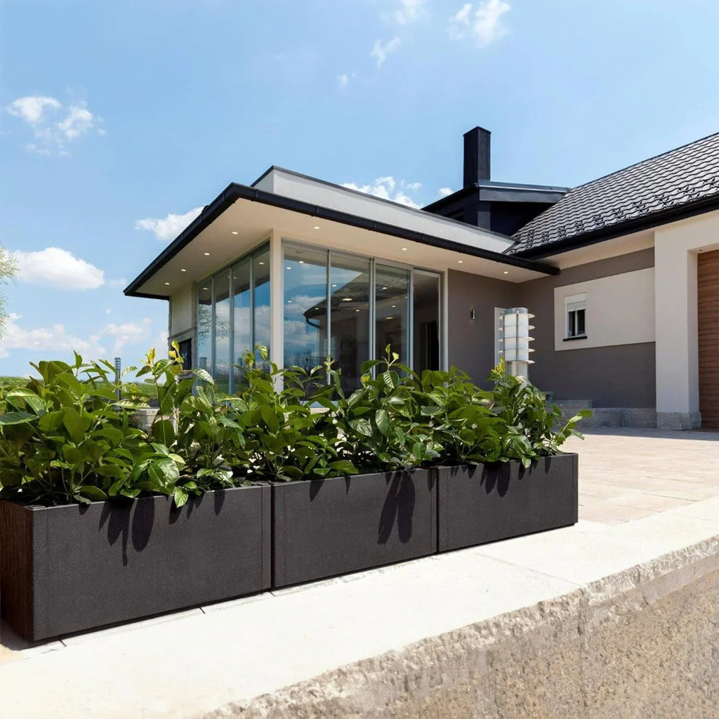 Jardinera Ethica, set de 4 unidades, 80 L, 80x36x35 cm, macetero de plástico con base de drenaje, resistente a las heladas
