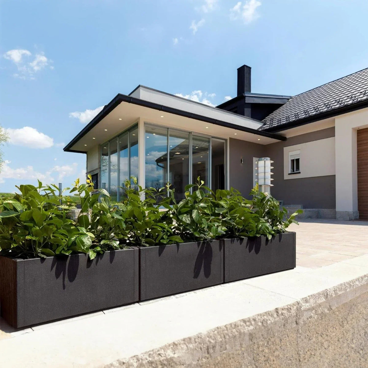 Jardinera Ethica, set de 4 unidades, 80 L, 80x36x35 cm, macetero de plástico con base de drenaje, resistente a las heladas