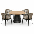Conjunto de comedor para jardín con mesa redonda de madera de acacia y estructura de metal, natural/negro