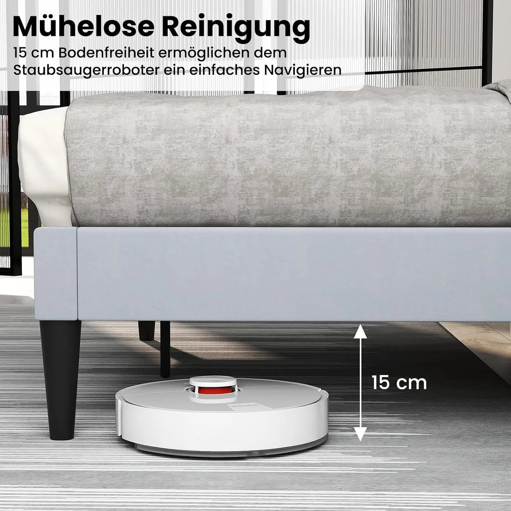 COSTWAY Rama łóżka na materac 200 x 140 cm, tapicerowany stelaż łóżka dwuosobowego, łóżko z podnóżkiem z zagłówkiem, drewniana podpora, regulowane podkładki pod stopy, kolor szary (Model I,L)