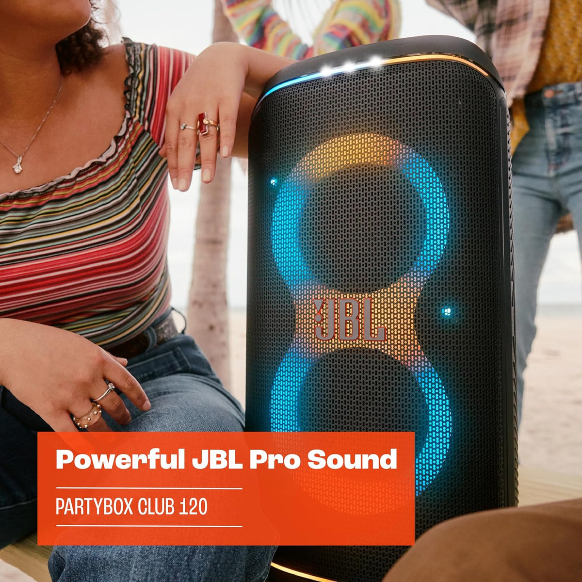 JBL Partybox Stage 120 en negro: altavoz Bluetooth portátil con sonido JBL Pro, espectáculo de luces, refuerzo de sonido con IA y asa telescópica: 12 h de autonomía