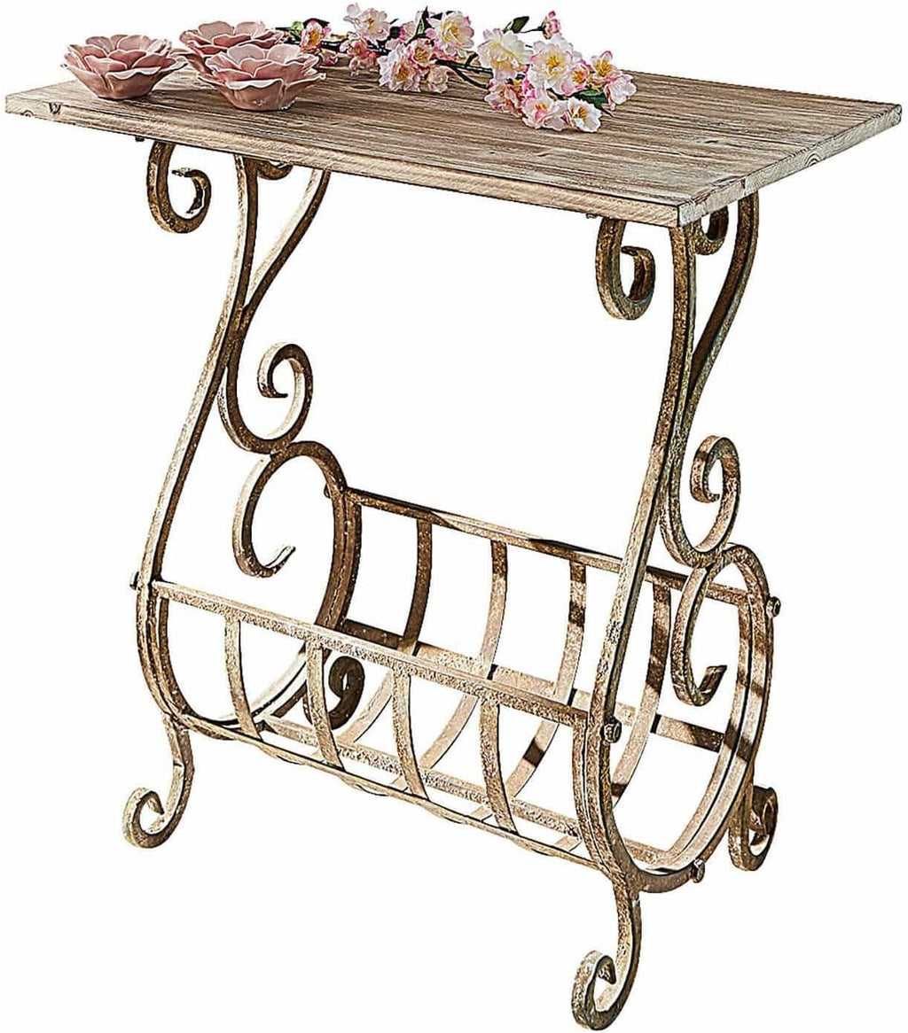 Consola Loberon Ciattos marrón antiguo - mesa consola de hierro con estante de madera de abeto - mesa con diseño nostálgico - aprox. 70 cm x 57 cm x 34 cm, marrón antiguo