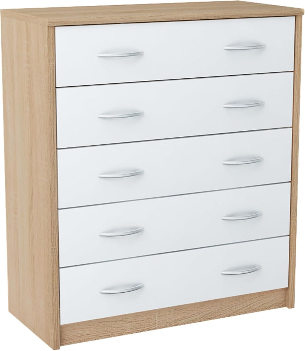Zapatero Home Collective con 5 cajones abatibles, estante para zapatos de 5 compartimentos, bordes redondeados suaves, 74 cm de ancho, panel laminado, almacenamiento de zapatos que ahorra espacio - Sonoma blanco