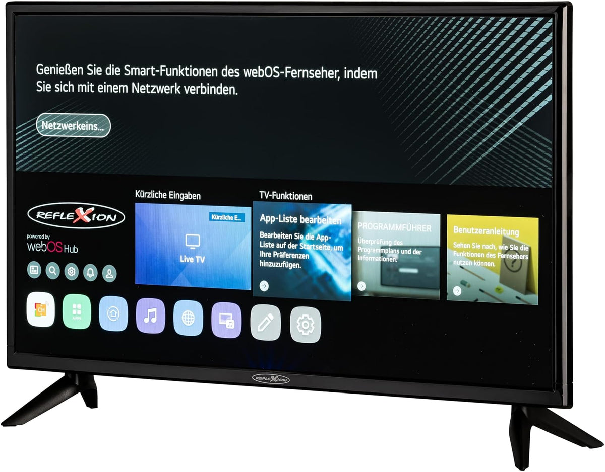 Televisor Smart LED REFLEXION LED24IBT, LG webOSHub, 60 cm / 24 pulgadas, TV para caravana/autocaravana/camping/caravana/barco/camión, 12/230 voltios, Full HD, triple sintonizador, DVB-T2HD, DVB-S2, DVB-C, Bluetooth, WLAN