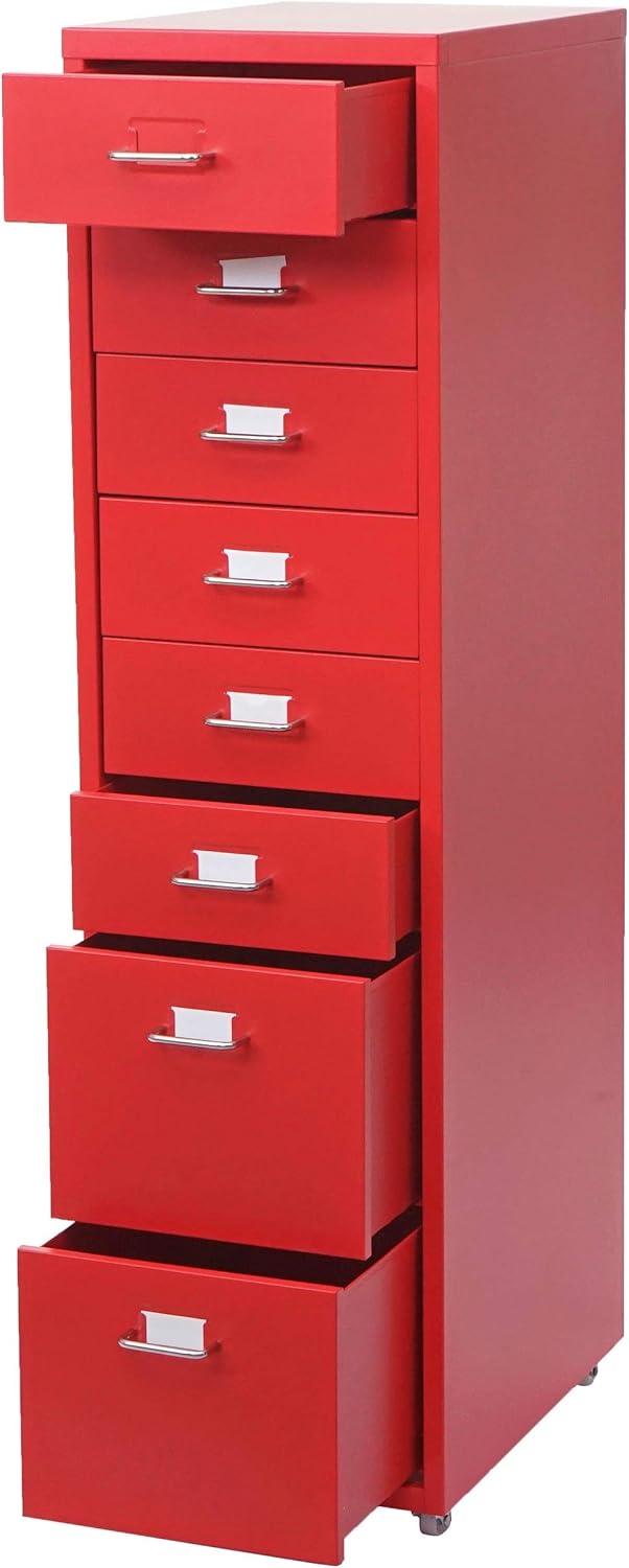 Mendler Cajonera Boston T851AM, archivador de acero, 110x28x41cm 8 cajones - rojo