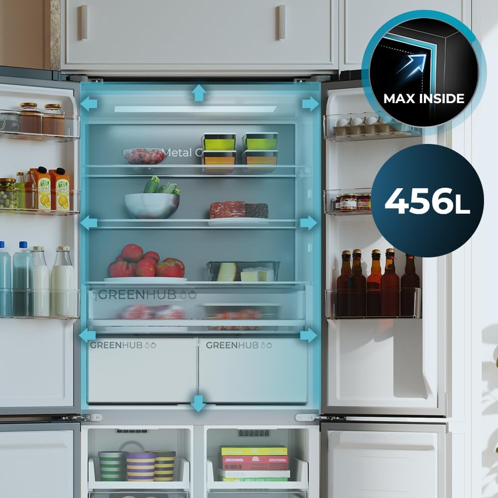 Frigorífico Cecotec 4 Puertas Semi-Integrable Total No Frost Bolero CoolMarket 4D 456 SBI Inox E, Capacidad Extra Máx 456 L, 189 cm de altura y 83 cm de ancho, MetalFlexCooling, Compresor Inverter