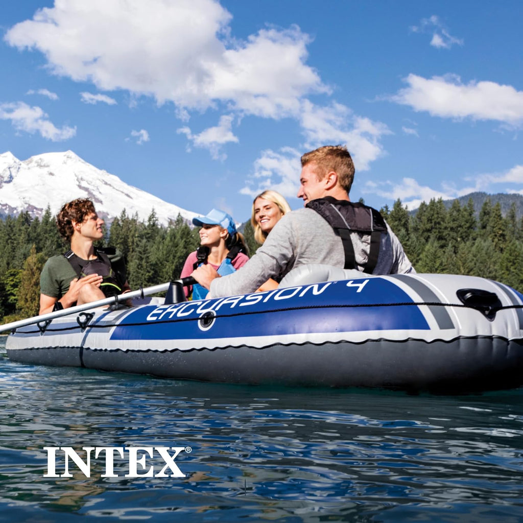 Bote inflable Intex Excursion 4 para 4 personas con remos de aluminio y bomba de aire de alto rendimiento
