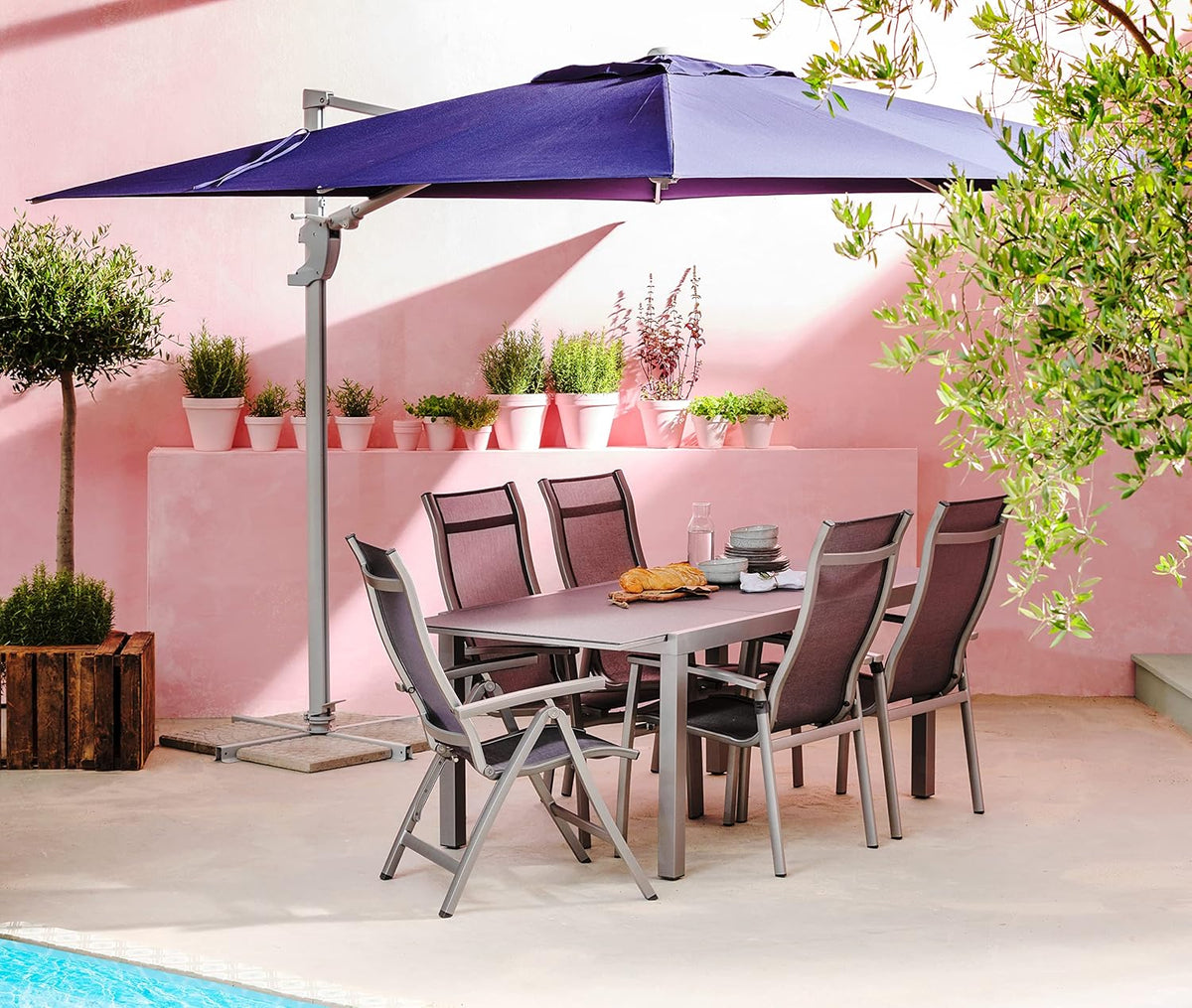Sillón plegable Dehner Chicago, aprox. 110 x 63,5 x 67,5 cm, textileno/aluminio, gris
