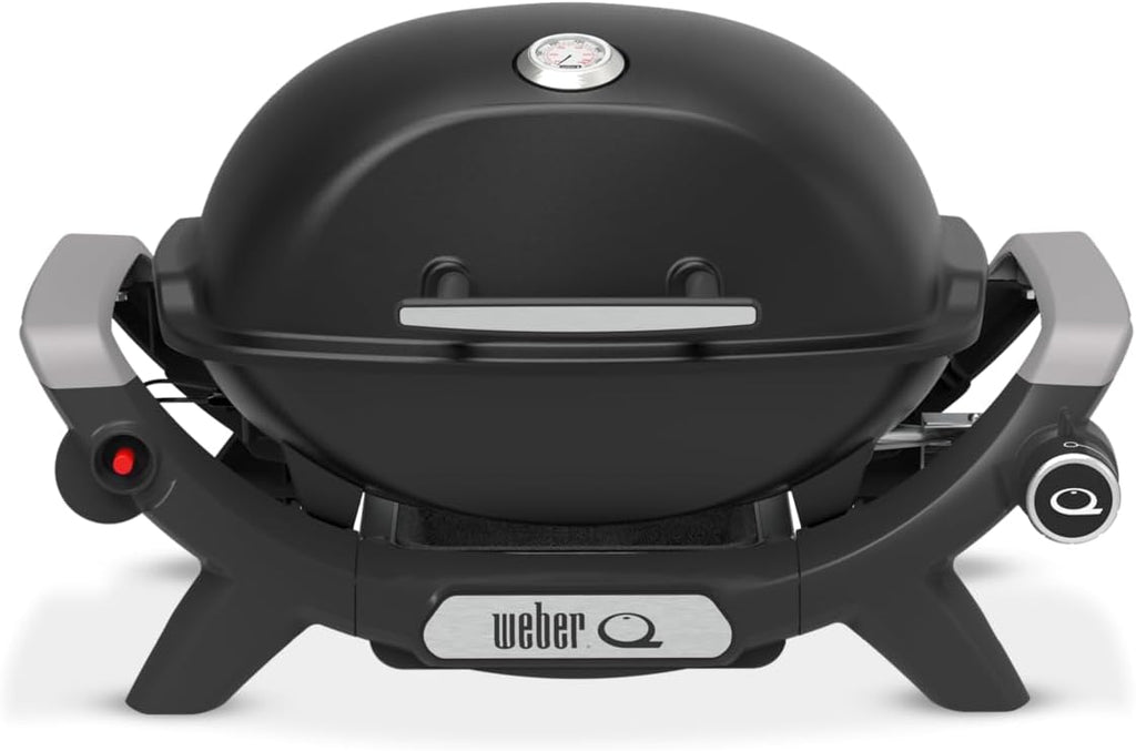 Barbacoa de gas Weber Q 1100N/Barbacoa portátil y ligera para camping, terrazas y balcones con quemador de alto rendimiento, parrillas de hierro fundido vitrificado y encendido electrónico, negro medianoche