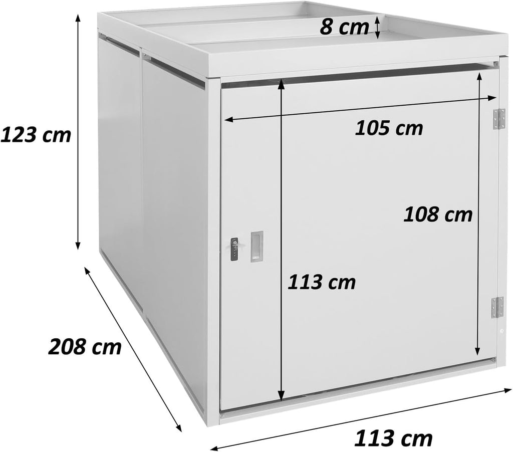 Garaje para 2 bicicletas Mendler con jardinera HWC-L56bAM, caja para bicicletas, acero galvanizado con cerradura 125x113x208cm - antracita