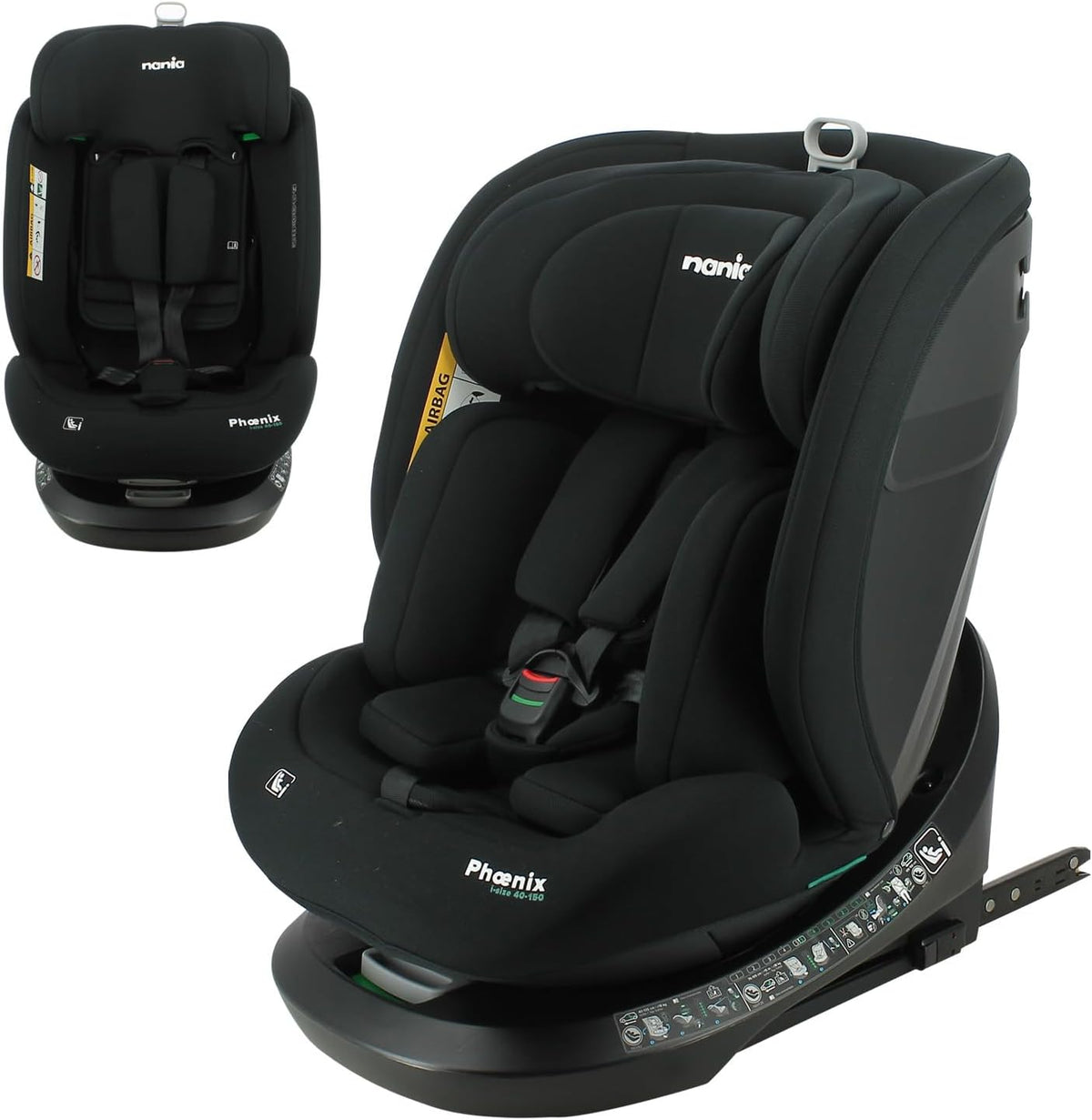 Nania - Silla de coche Phoenix giratoria 360° - I-Size 40-150 cm - Evolutiva desde el nacimiento hasta los 12 años aproximadamente - Grupo 0+/1/2/3 - Fijaciones Isofix - Protecciones laterales
