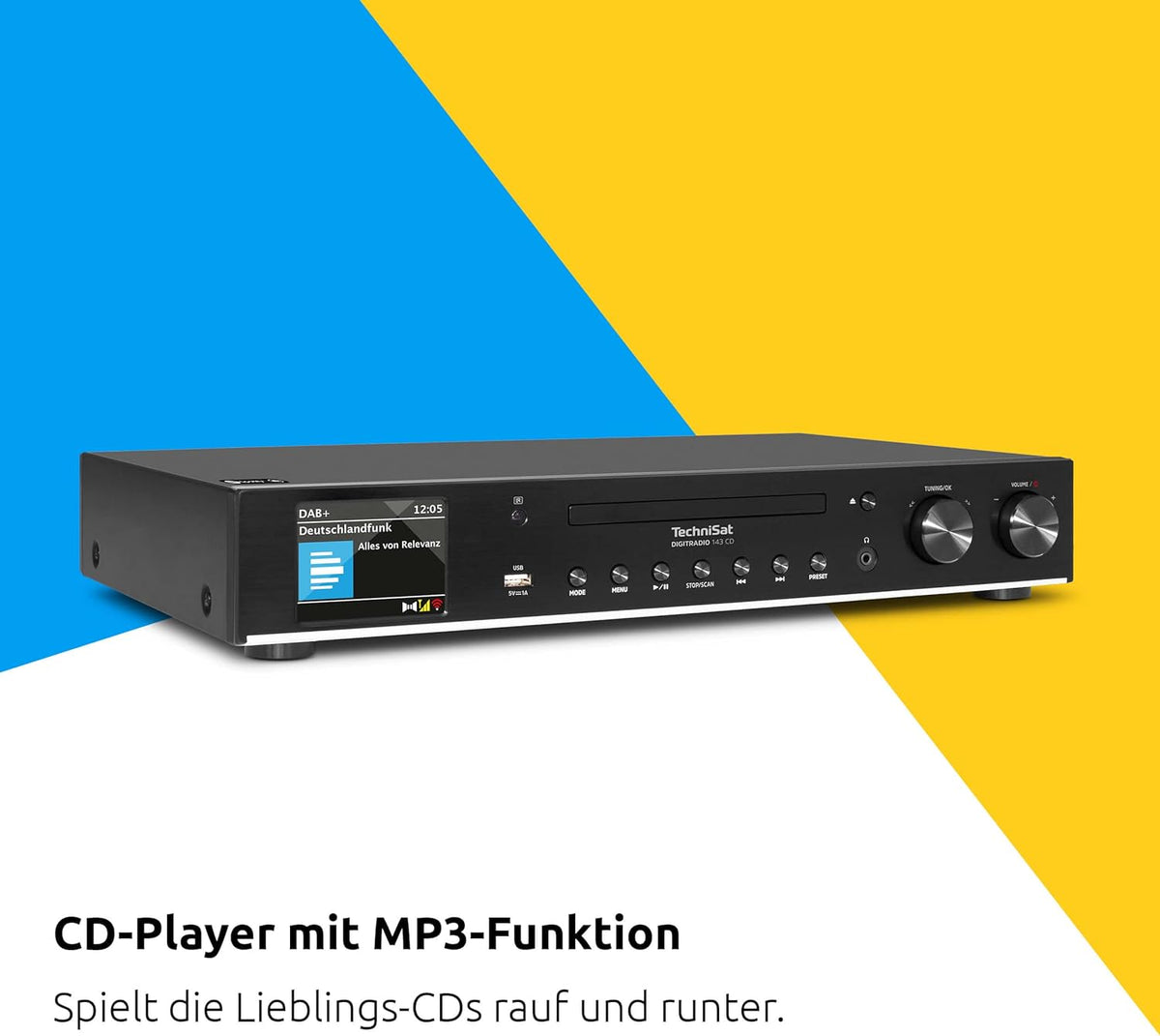 TechniSat DIGITRADIO 143 CD (V3) – Sintonizador HiFi digital, radio por internet (DAB+, FM, transmisión de audio por Bluetooth, Spotify Connect, reproductor de CD, WLAN, 43,5 cm de ancho, control por aplicación, mando a distancia) Negro