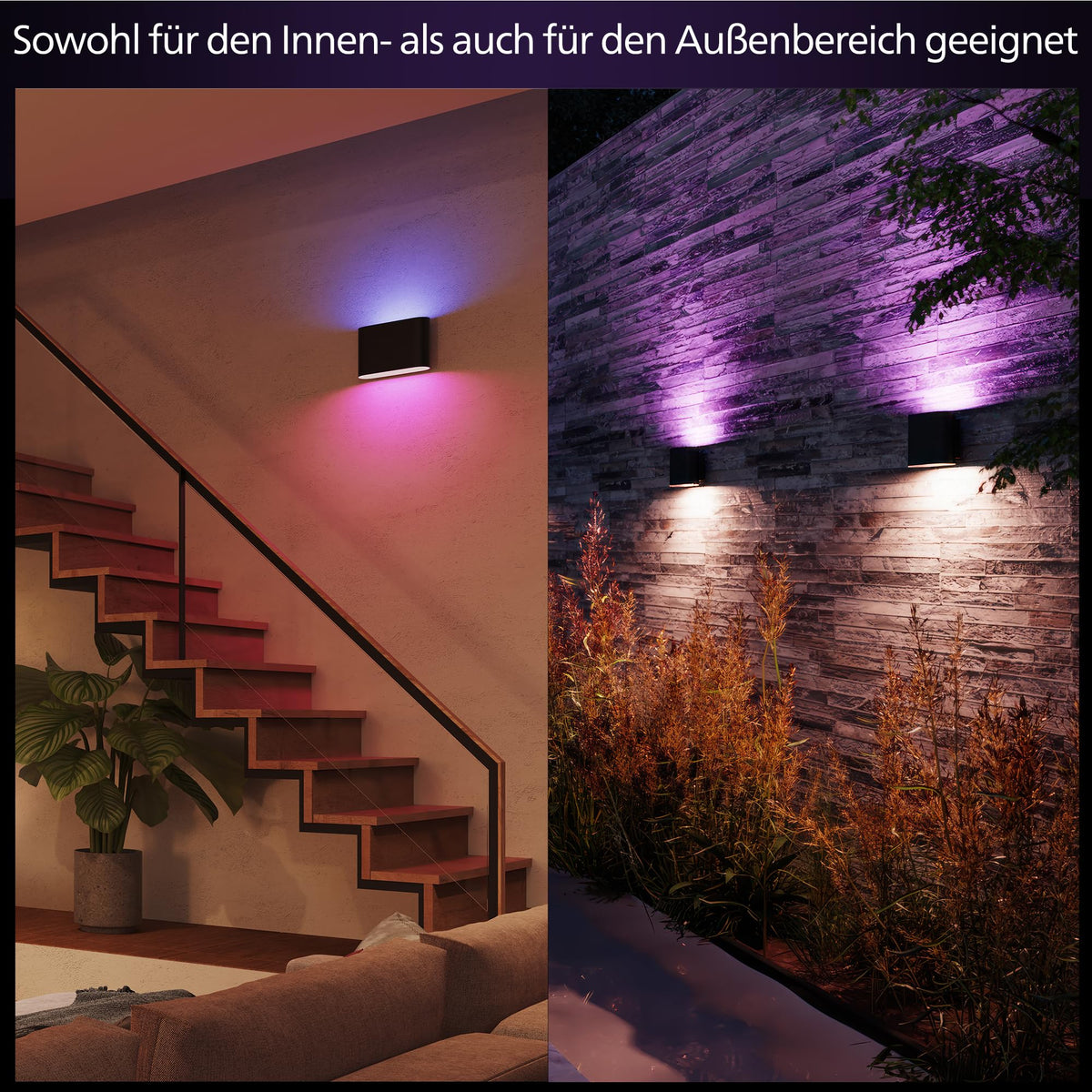 Aplique LED Dymera 10 W 1500 lm IP44 negro con cambio de color y control por voz para interiores y exteriores