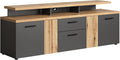 Mueble para TV trendteam smart living Esteban, gris/roble, con 4 puertas, 1 cajón, 1 puerta abatible, 3 compartimentos abiertos (ancho x alto x fondo) 180 x 67 x 47 cm, 2 puertas con diseño estriado, montaje reversible (derecha/izquierda)