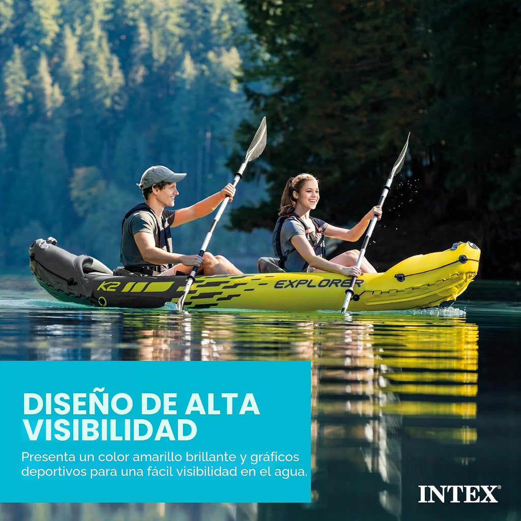 Kayak Intex Explorer K2, set de kayak inflable para 2 personas con remos de aluminio y bomba de aire de alto flujo