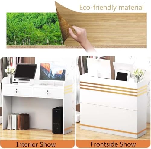 Mostrador de recepción moderno con 2 cajones con cerradura, mesa de caja para comercios, cajeros, recepción, muebles de oficina elegantes para espacios profesionales