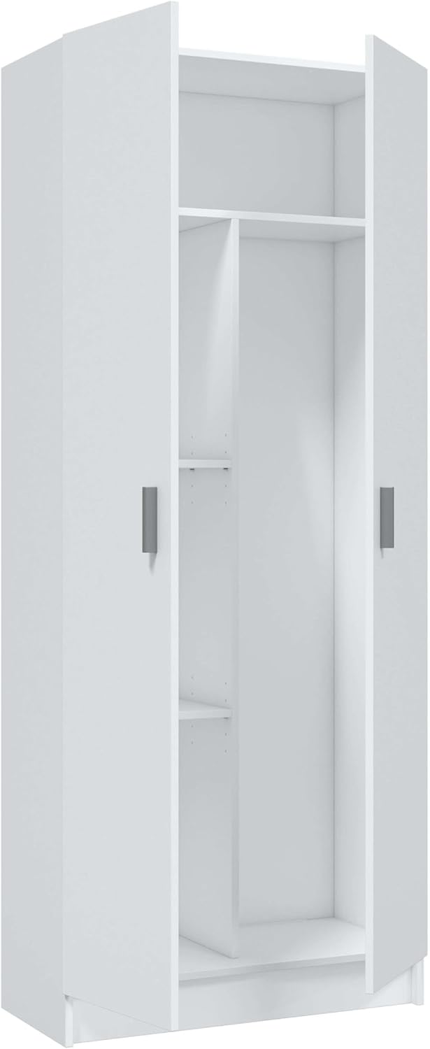 Armario multiusos Habitdesign, modelo escobero de 2 puertas y 3 estantes, 180 x 73 x 37 cm (alto x ancho x fondo), blanco mate