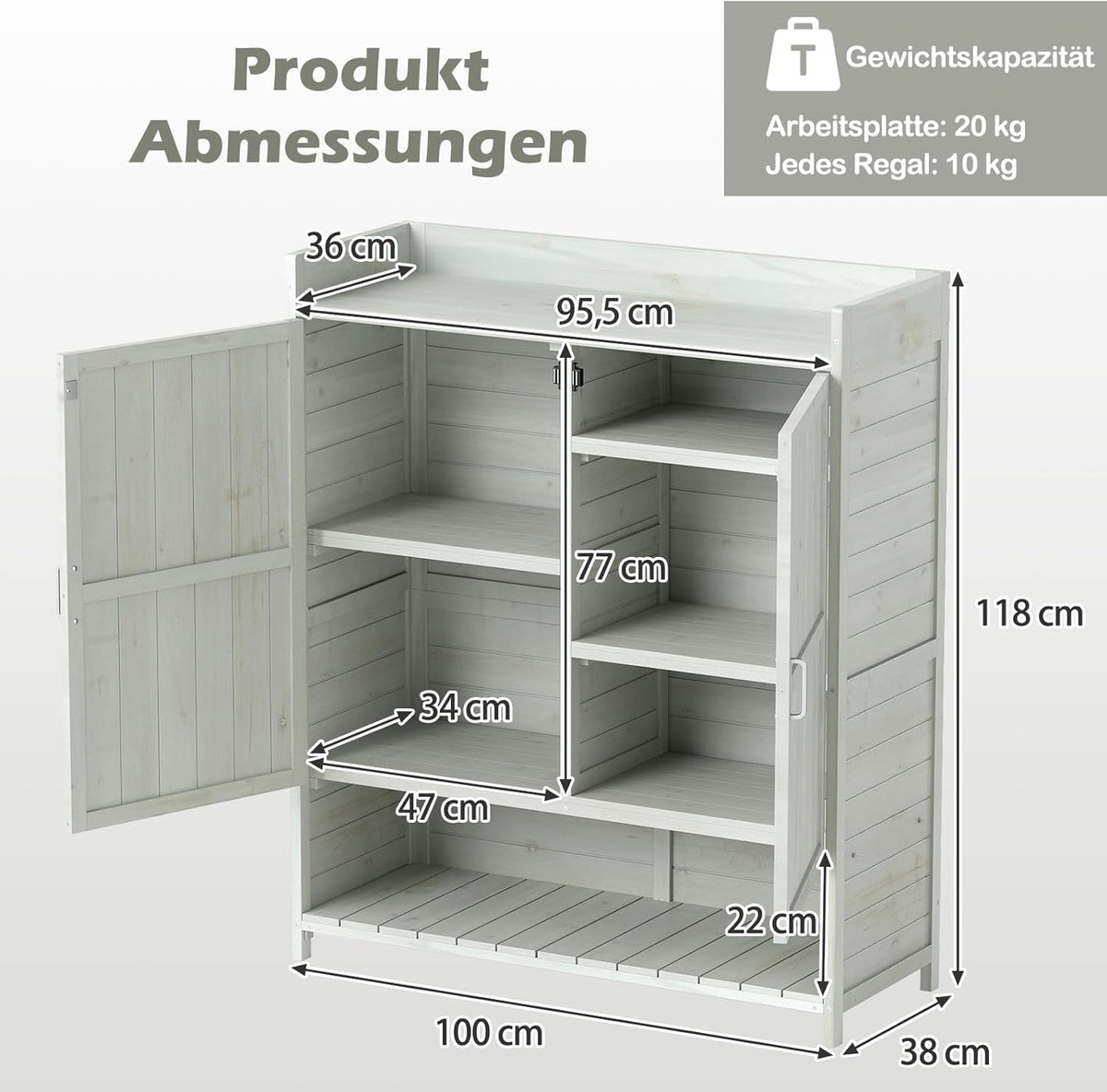Mesa de cultivo COSTWAY para exterior resistente a la intemperie, mesa de jardinería de madera, mesa para plantas con armario inferior, cubo de basura y estante ajustable, mesa de jardín para patio y terraza, 102 x 43,5 x 152 cm, natural