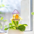Set de atrapasoles de vitral de gnomo y casa de hongos para plantas