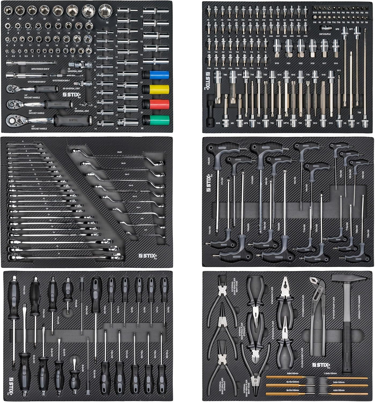 Stix UltimatePro C7/TS1 - Carro de herramientas con 267 piezas de Cr-V - Juego de herramientas, carro de herramientas con ruedas, cajones con rodamientos de bolas, encimera de madera